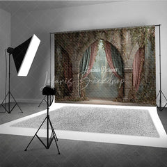 Lofaris Retro Wall Backdrop Stone Archway with Pink Drapes Vintage Castle Photography Background Prop Vines