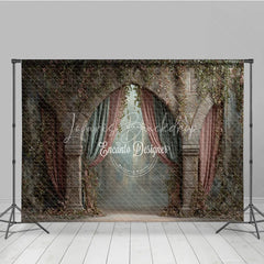 Lofaris Retro Wall Backdrop Stone Archway with Pink Drapes Vintage Castle Photography Background Prop Vines