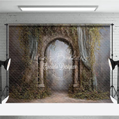 Lofaris Retro Wall Backdrop Stone Archway with Vines and Blue Drapes Vintage Castle Photography Background Prop