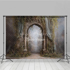 Lofaris Retro Wall Backdrop Stone Archway with Vines and Blue Drapes Vintage Castle Photography Background Prop