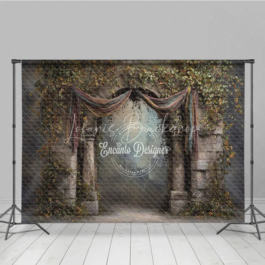 Lofaris Retro Wall Backdrop Stone Archway with Vines and Drapes Vintage Castle Photography Background Prop