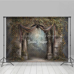 Lofaris Retro Wall Backdrop Stone Archway with Vines and Drapes Vintage Castle Photography Background Prop
