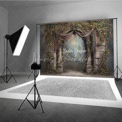 Lofaris Retro Wall Backdrop Stone Archway with Vines and Drapes Vintage Castle Photography Background Prop
