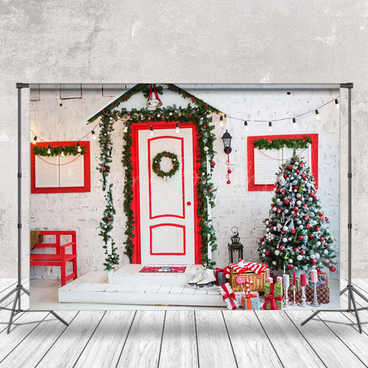 Lofaris Retro Wall Red Door Window Chair Christmas Backdrop