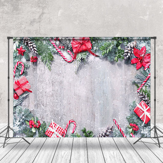 Lofaris Retro Wood Grain Wall Pine Leaves Christmas Backdrop
