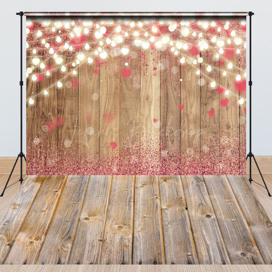 Lofaris Retro Wood Lighted Pink Hearts Combo Set Backdrop