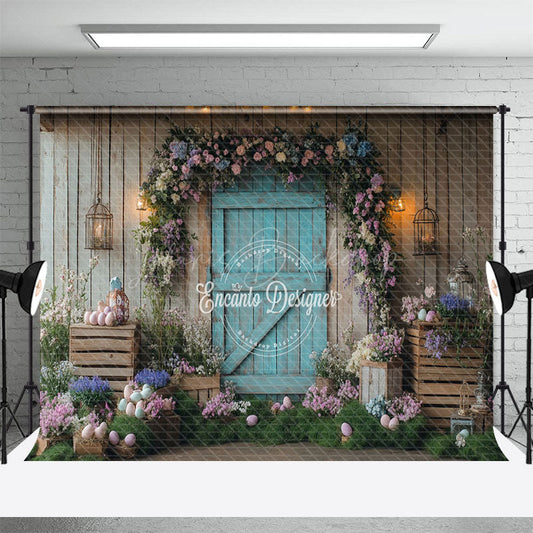 Lofaris Retro Wood Wall Eggs Floral Easter Spring Backdrop