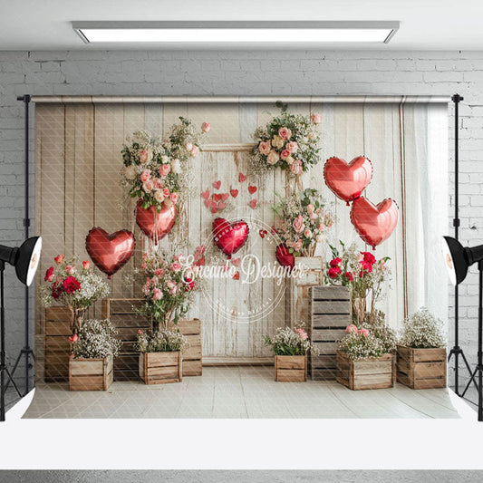 Lofaris Retro Wooden Floral Balloons Valentines Day Backdrop