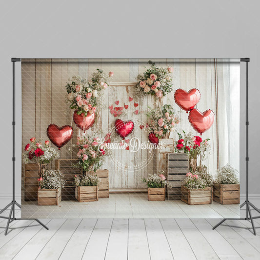 Lofaris Retro Wooden Floral Balloons Valentines Day Backdrop