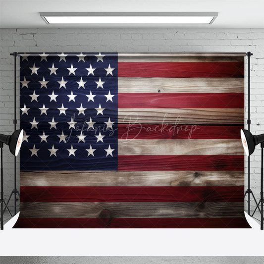 Lofaris Retro Wooden Usa Flag Independence Day Photo Backdrop