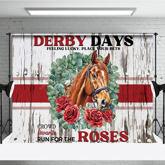 Lofaris Retro Wooden Wall Horse Rose Kentucky Derby Backdrop