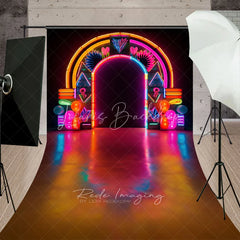 Lofaris Retrowave Neon Geometric Sweep Photo Backdrop 80s Style Party Photography Background