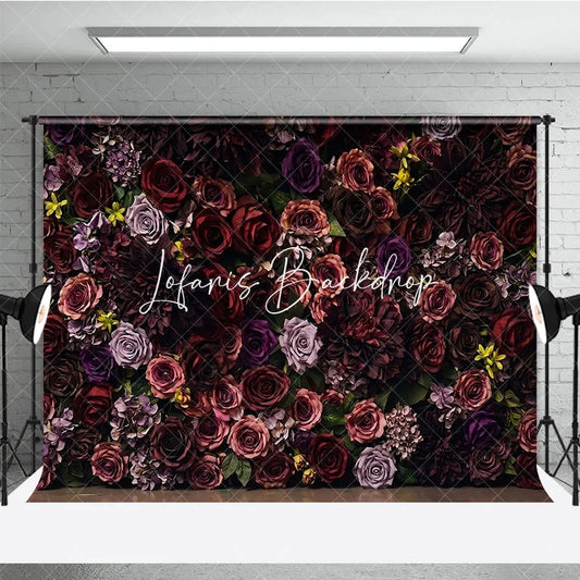 Lofaris Rich Burgundy and Purple Floral Rose Dahlia Hydrangea Photography Backdrop Elegant Romantic Photo Background