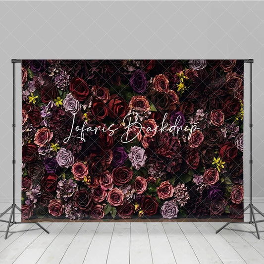 Lofaris Rich Burgundy and Purple Floral Rose Dahlia Hydrangea Photography Backdrop Elegant Romantic Photo Background