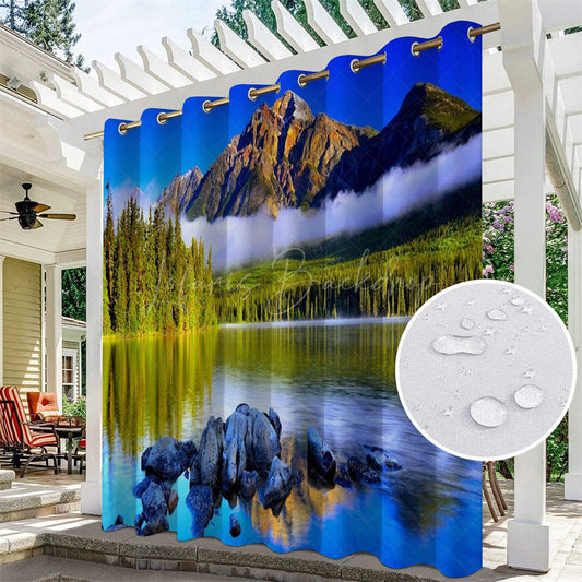 Lofaris River Landscape Waterproof Pattern Outdoor Curtains For Patio