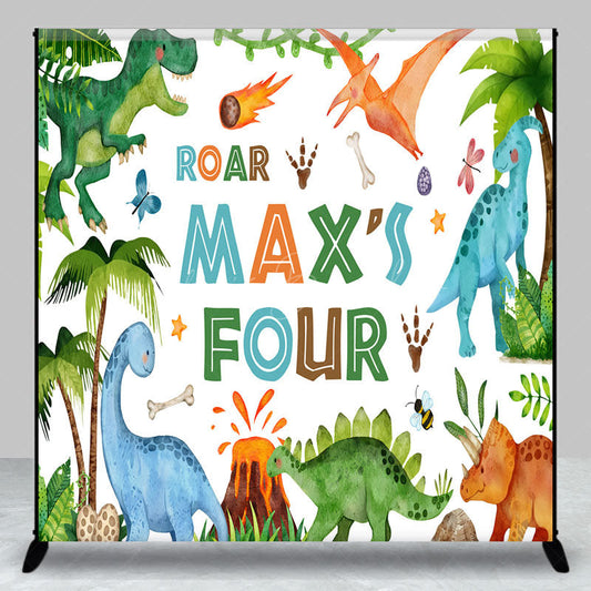 Lofaris Roar I’m Four Custom Dinosaur Birthday Backdrop Boys 4th Bday Party Personalized T Rex and Volcano Photo Prop