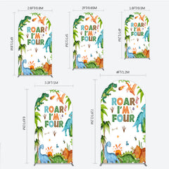 Lofaris Roar I’m Four Dinosaur Birthday Arch Backdrop Boys 4th Bday Party Banner T Rex and Volcano Jungle Photo Prop
