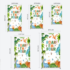 Lofaris Roar I’m Four Dinosaur Birthday Rectangle Backdrop Boys 4th Bday Party Banner T Rex and Volcano Jungle Photo Prop