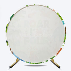 Lofaris Roar I’m Four Dinosaur Birthday Round Backdrop Boys 4th Bday Party Banner T Rex and Volcano Jungle Photo Prop