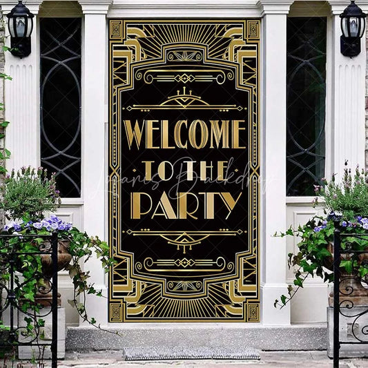 Lofaris Roaring 20s Black and Gold Door Cover Art Deco Welcome to The Party Sign Decoration