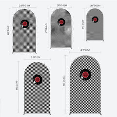 Lofaris Rock and Roll Music Arch Backdrop Black White Checkerboard with Vinyl Record One Rocket Birthday Party Decor