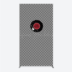 Lofaris Rock and Roll Music Rectangle Backdrop Black White Checkerboard with Vinyl Record One Rocket Birthday Party Decor