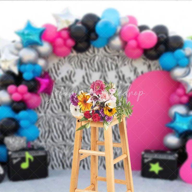 Lofaris Rock and Roll Zebra Print Guitar Backdrop Music Theme Neon Star Decor for Kids Birthday Party