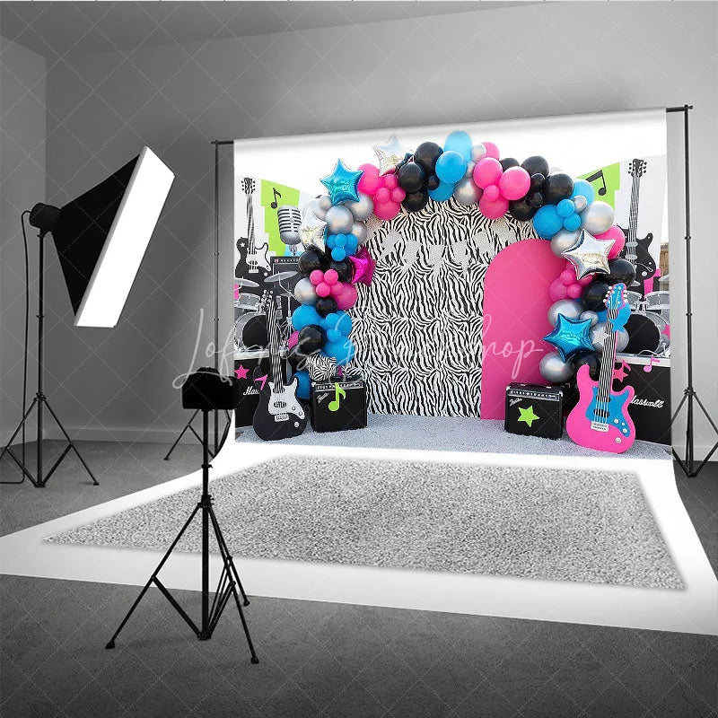 Lofaris Rock and Roll Zebra Print Guitar Backdrop Music Theme Neon Star Decor for Kids Birthday Party