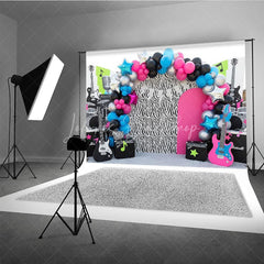 Lofaris Rock and Roll Zebra Print Guitar Backdrop Music Theme Neon Star Decor for Kids Birthday Party