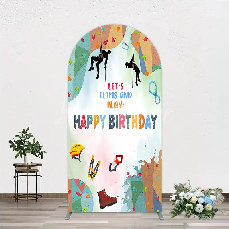 Lofaris Rock Climbing Arch Backdrop Let’s Climb and Play Birthday Party Supplies Decor
