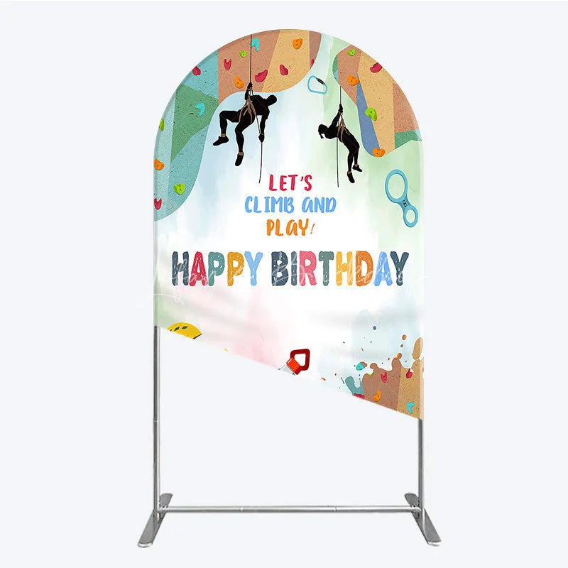Lofaris Rock Climbing Arch Backdrop Let’s Climb and Play Birthday Party Supplies Decor