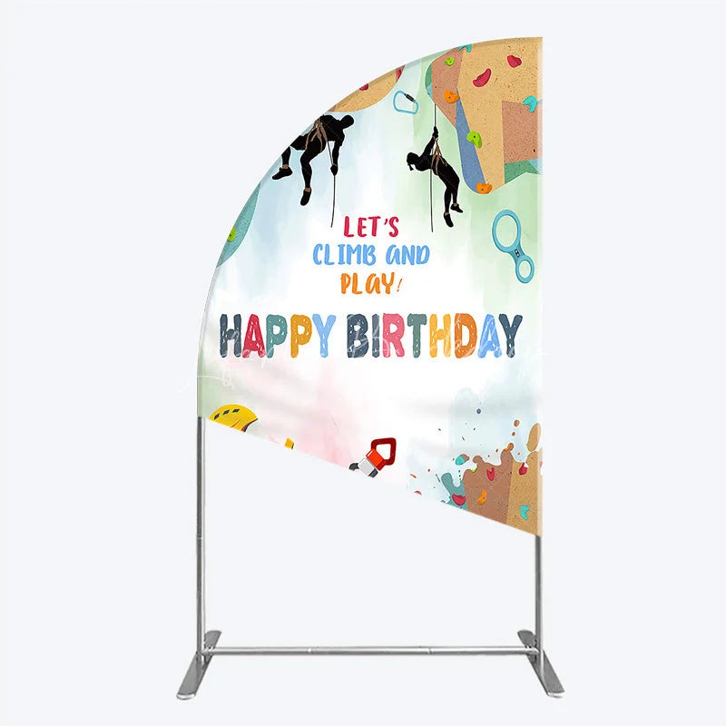 Lofaris Rock Climbing Half Moon Arch Backdrop Let’s Climb and Play Birthday Party Supplies Decor