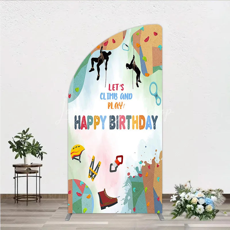 Lofaris Rock Climbing Half Moon Arch Backdrop Let’s Climb and Play Birthday Party Supplies Decor