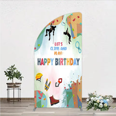 Lofaris Rock Climbing Half Moon Arch Backdrop Let’s Climb and Play Birthday Party Supplies Decor