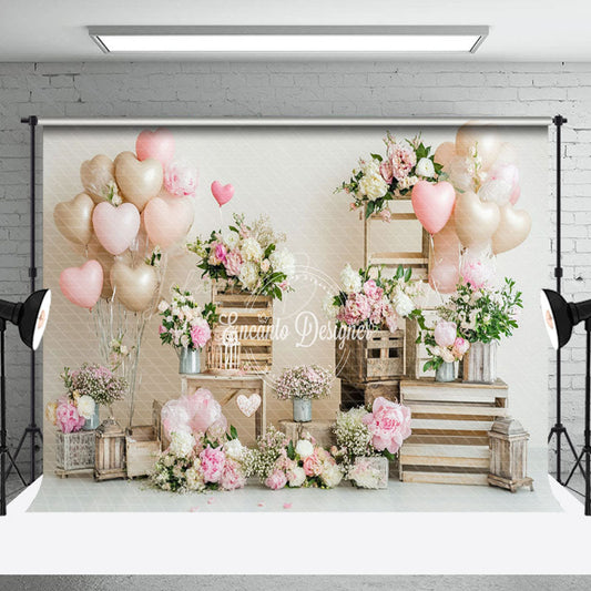 Lofaris Romantic Balloon Pink Floral Valentines Day Backdrop