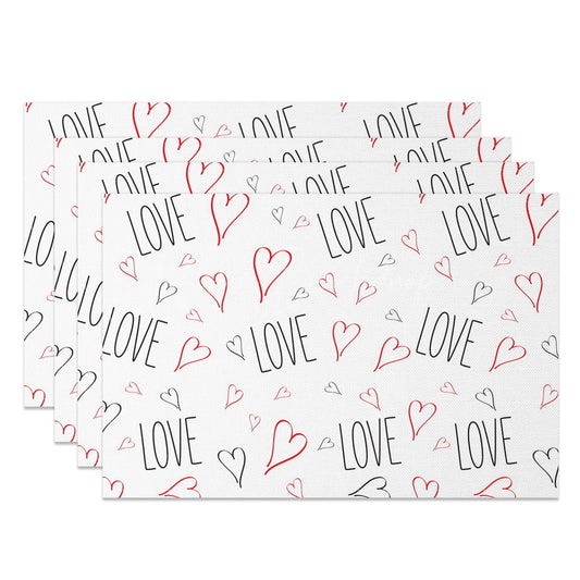 Lofaris Romantic Black Line Love Red Heart Set Of 4 Placemats