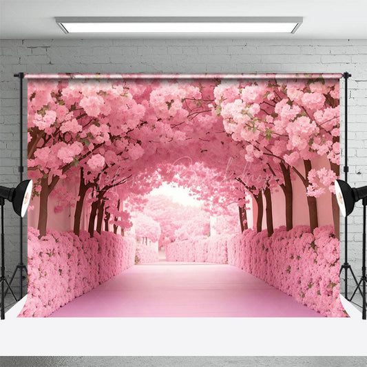 Lofaris Romantic Blooming Pink Floral Forest Wedding Backdrop