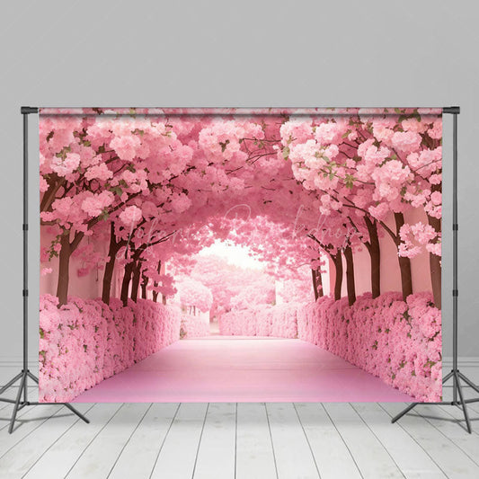 Lofaris Romantic Blooming Pink Floral Forest Wedding Backdrop