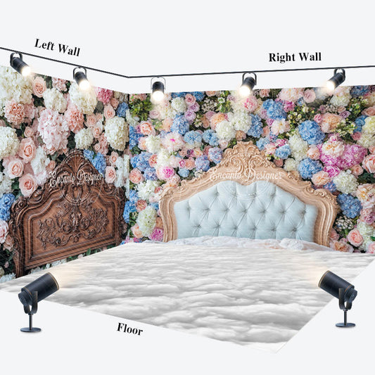 Lofaris Romantic Colorful Floral Headboard Room Set Backdrop