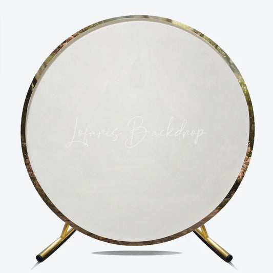 Lofaris Romantic Enchanted Forest Wedding Round Backdrop with Blush Pink Roses Elegant Sheer Drapes and Warm Lanterns