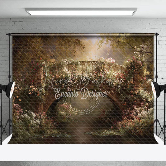 Lofaris Romantic Enchanted Garden Bridge Photography Backdrop with Lush Climbing Roses Fairytale Wedding or Portrait Scene