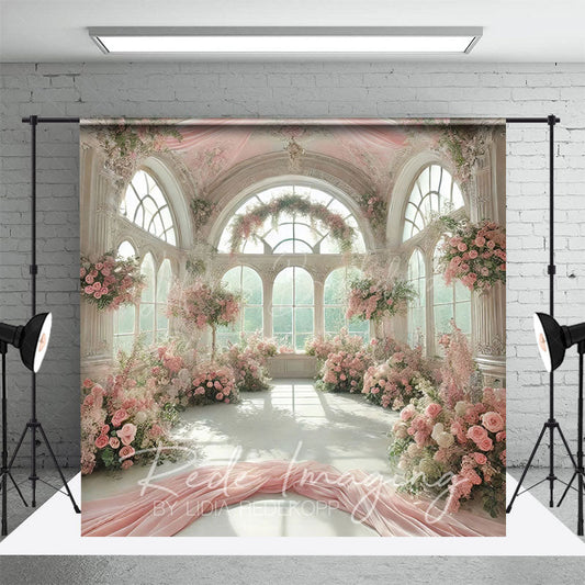 Lofaris Romantic Fancy Room Pink Floral Wedding Photo Backdrop