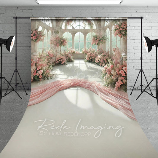 Lofaris Romantic Fancy Room Pink Floral Wedding Sweep Backdrop