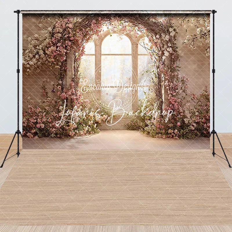 Lofaris Romantic Floral Arch Window with Pink and White Flowers Combo Set Backdrop Elegant Garden Photography Prop