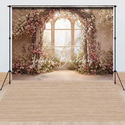 Lofaris Romantic Floral Arch Window with Pink and White Flowers Combo Set Backdrop Elegant Garden Photography Prop