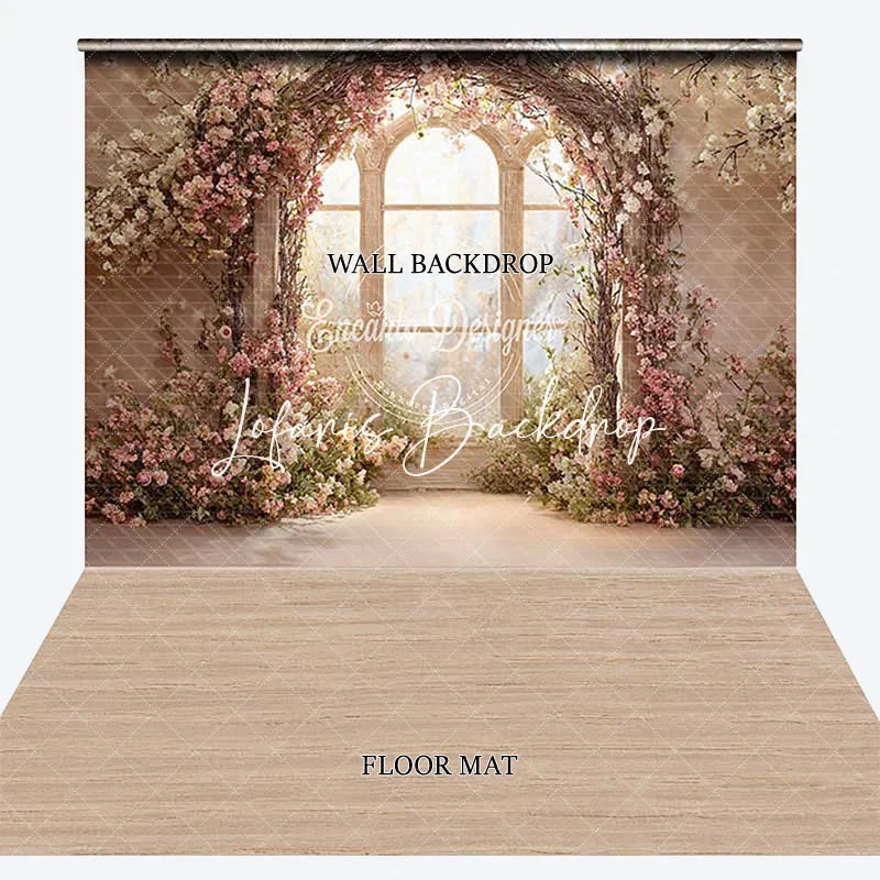 Lofaris Romantic Floral Arch Window with Pink and White Flowers Combo Set Backdrop Elegant Garden Photography Prop