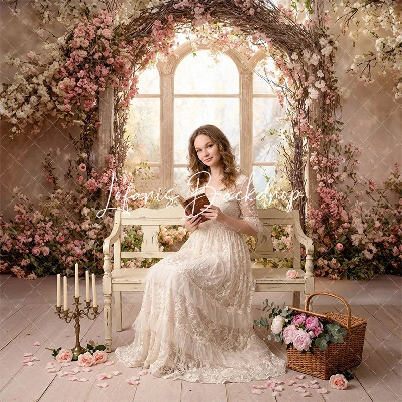 Lofaris Romantic Floral Arch Window with Pink and White Flowers Combo Set Backdrop Elegant Garden Photography Prop