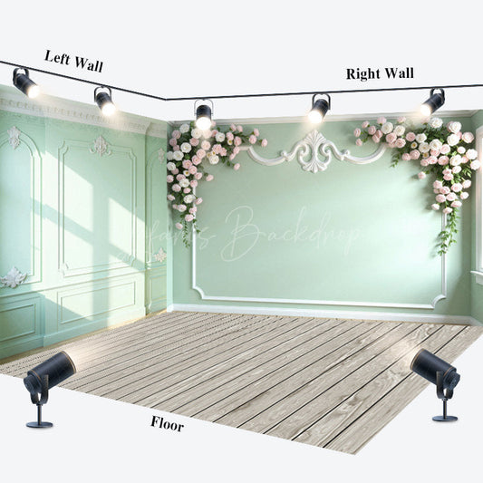 Lofaris Romantic Green Wall Floral Wedding Room Set Backdrop