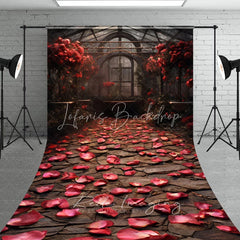 Lofaris Romantic Greenhouse Garden Backdrop Red Roses Stone Path Glass House Interior Background Wedding Photography