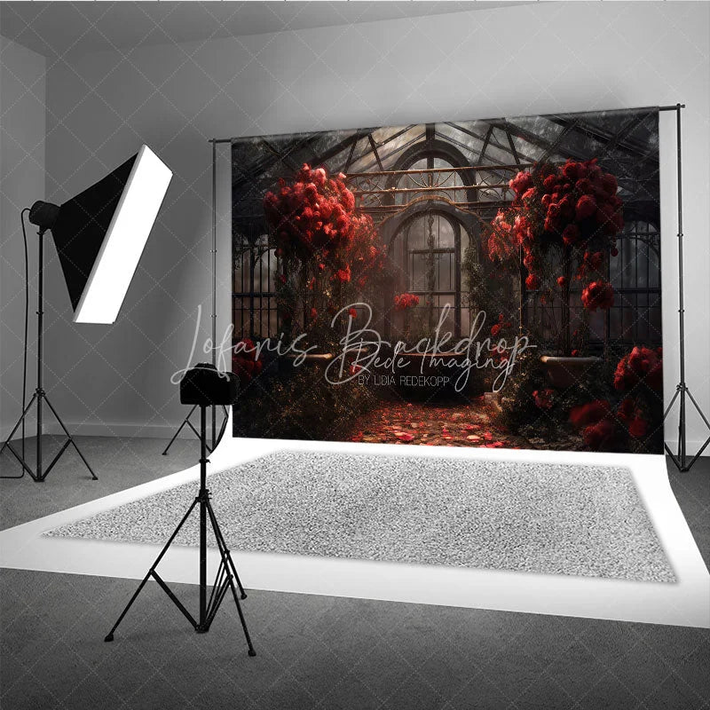 Lofaris Romantic Greenhouse Valentine Day Backdrop Red Roses Glass House Garden Background Wedding Photography Studio Prop